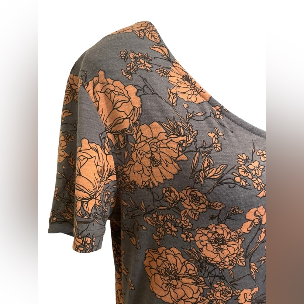 short sleeve button down gray dusty rose floral cottagecore dress - Picture 9 of 12